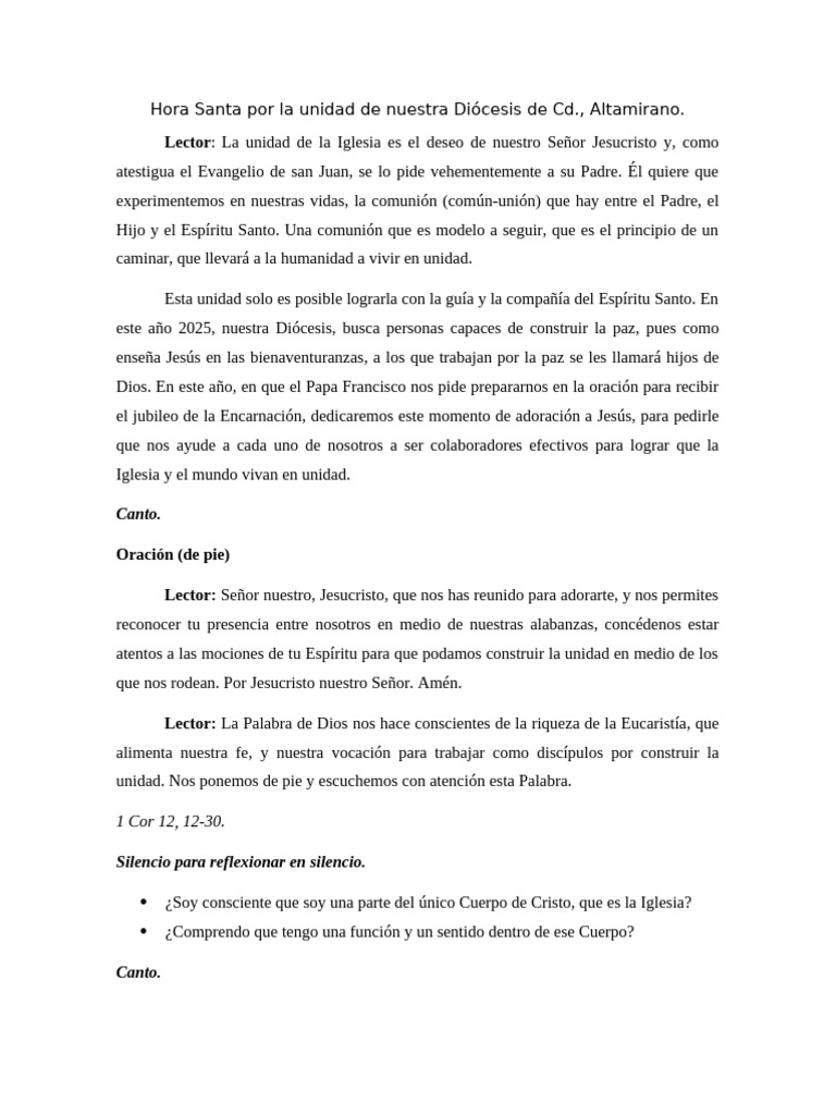 Hora Santa por la Unidad Diocesana | PDF | eucaristía | Iglesia Católica