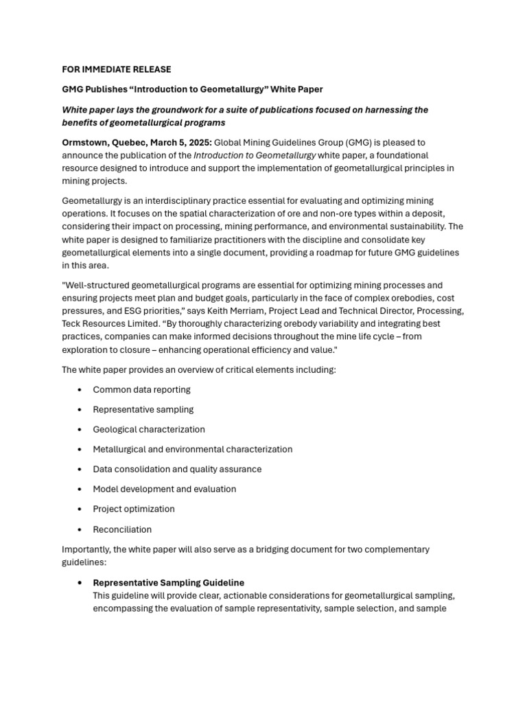 Introduction to Geometallurgy White Paper | PDF | Mining | Ore