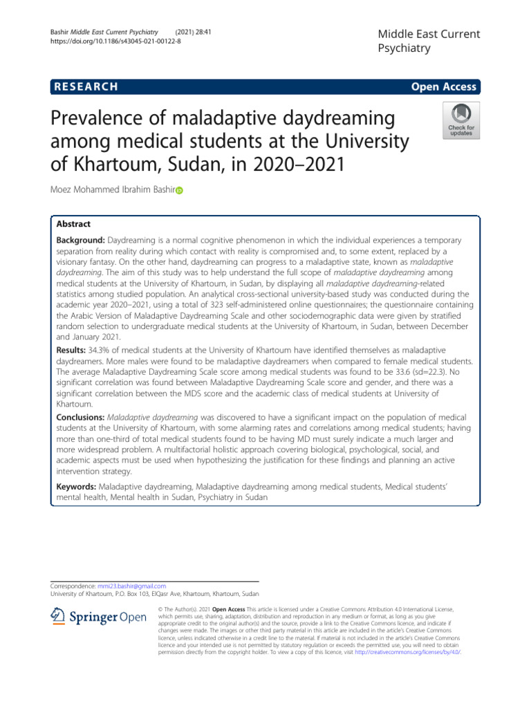 Prevalence of Maladaptive Daydreaming Among Medical Students | PDF ...