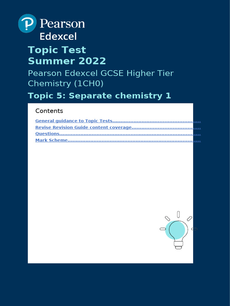 Edexcel GCSE Chemistry Topic Test 2022 | PDF | Chemistry