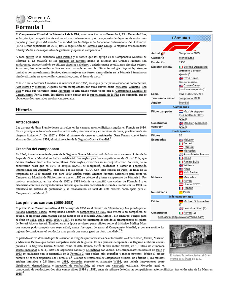 Historia y Evolución de la Fórmula 1 | PDF | Formula Uno | World World ...