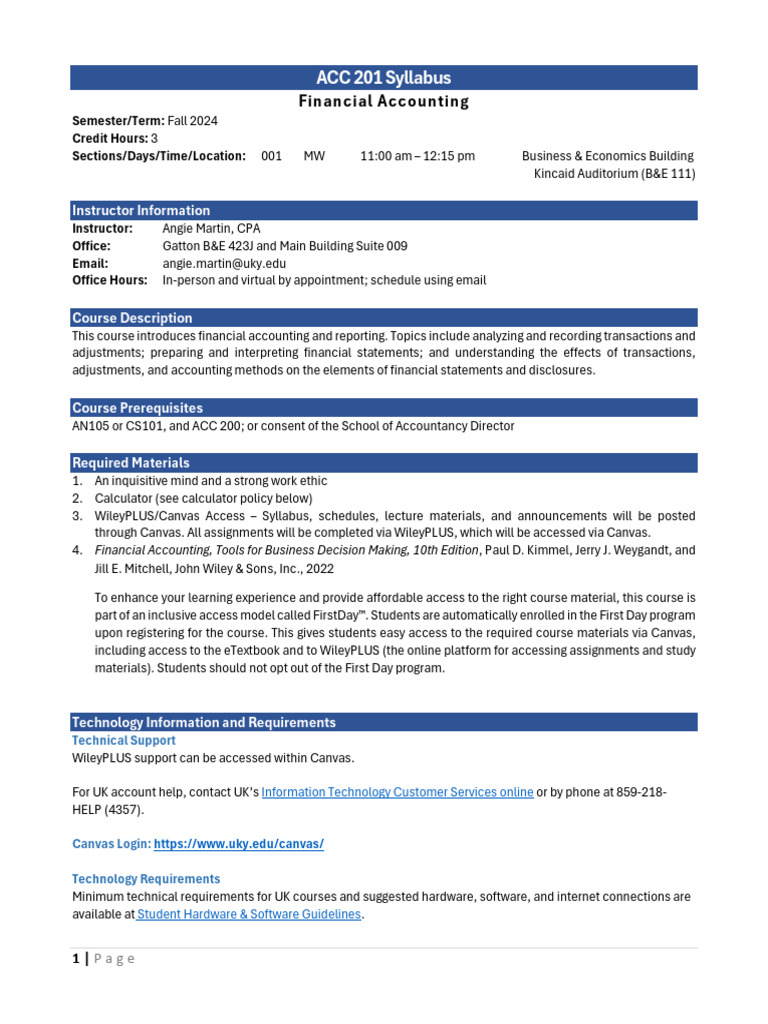 ACC+201+Syllabus+-+Fall+2024 | PDF