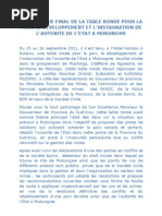 Communique final de la Table Ronde Pour La Paix, le developpement et l'instauration de l'autorite de l'etat a Mukungwe 2001 sept