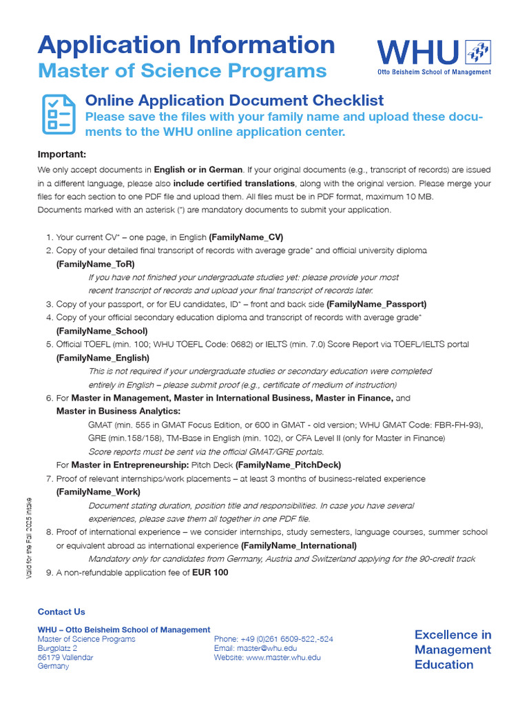 Fall 2025 Intake MSc Application Checklist (6) | PDF | Educational ...