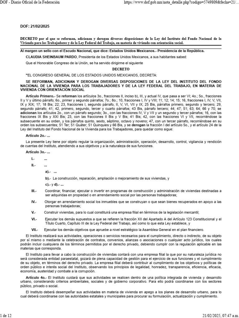 Reformas a la Ley del Infonavit 2025 | PDF | Seguro | Presupuesto