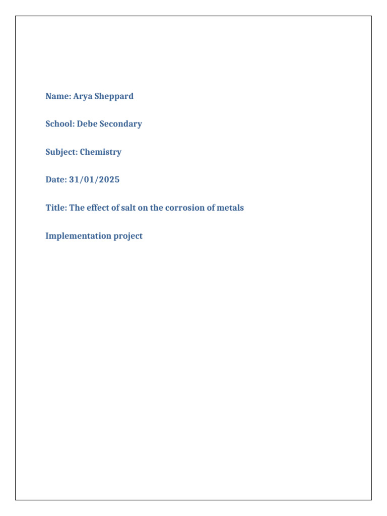 Salt's Impact on Metal Corrosion Study | PDF | Salt (Chemistry) | Corrosion