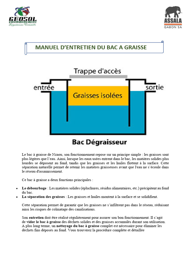 Entretien et fonctionnement du bac à graisse PDF Assainissement — free download