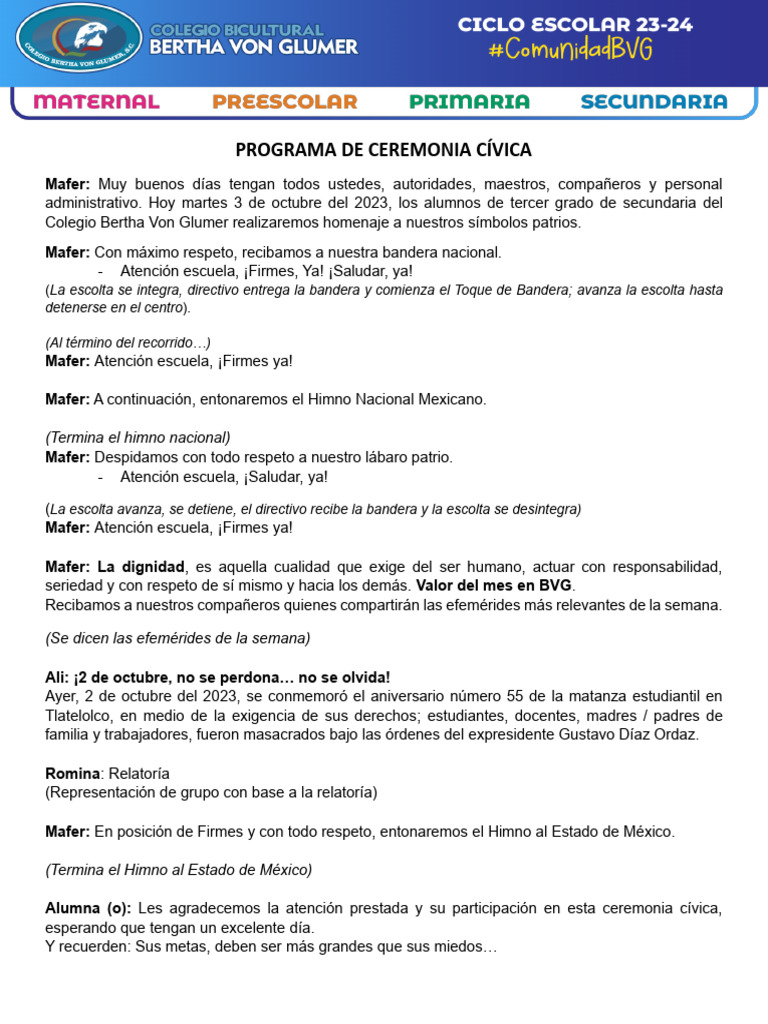 Ceremonia Cívica y Homenaje 2 de Octubre | PDF