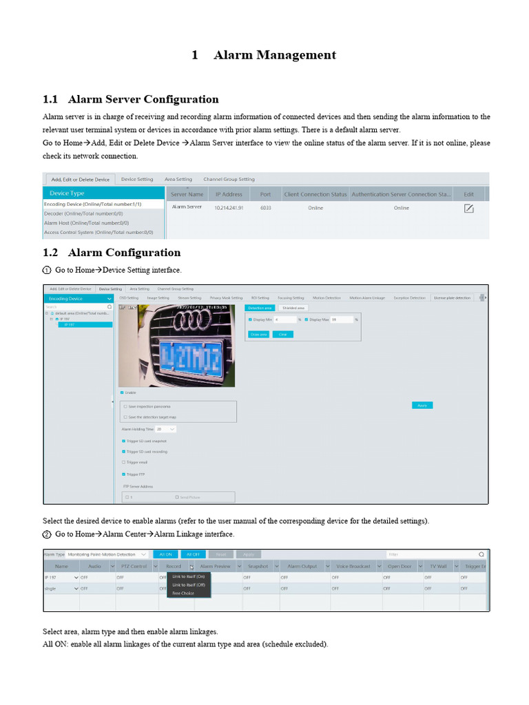 Alarm Management Setup Guide | PDF | Graphical User Interfaces | Camera