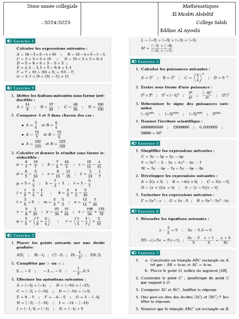 Soutien Math 2AC Semestre 1 | PDF