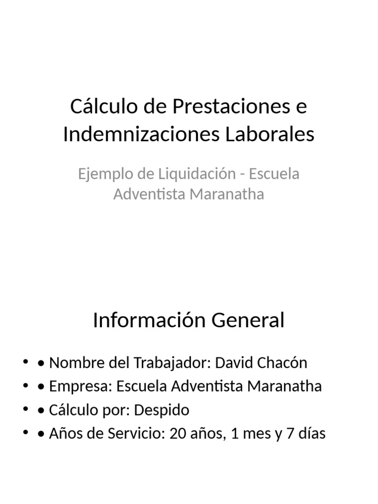 C%C3%A1lculo Prestaciones Presentaci%C3%B3n 2 | PDF