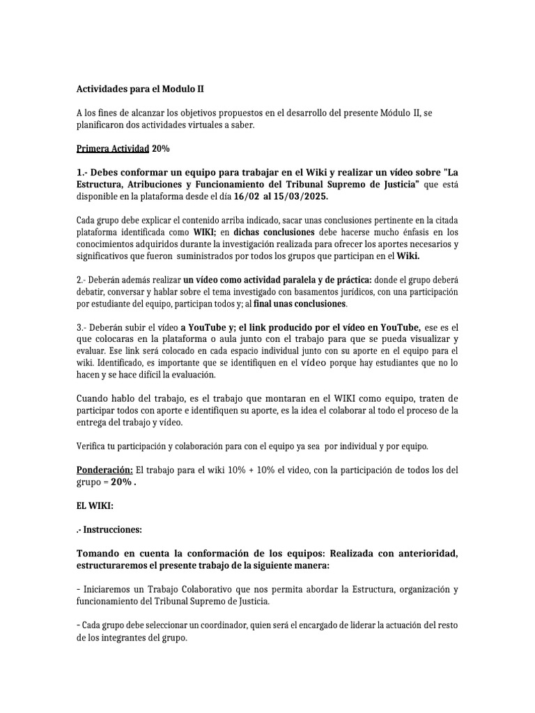 Actividades Evaluativas Modulo II - PRACTICA II 2025 | PDF | Justicia ...
