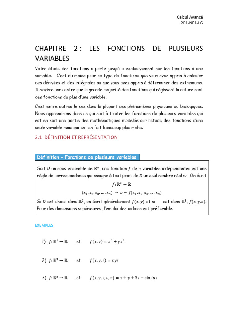 Fonctions de Plusieurs Variables | PDF | Fonction (Mathématiques ...
