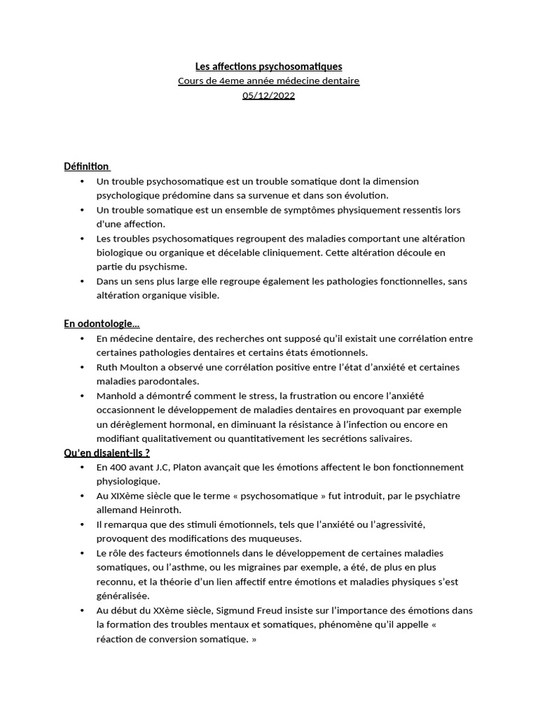 Affections psychosomatiques en odontologie | PDF | Traumatisme ...