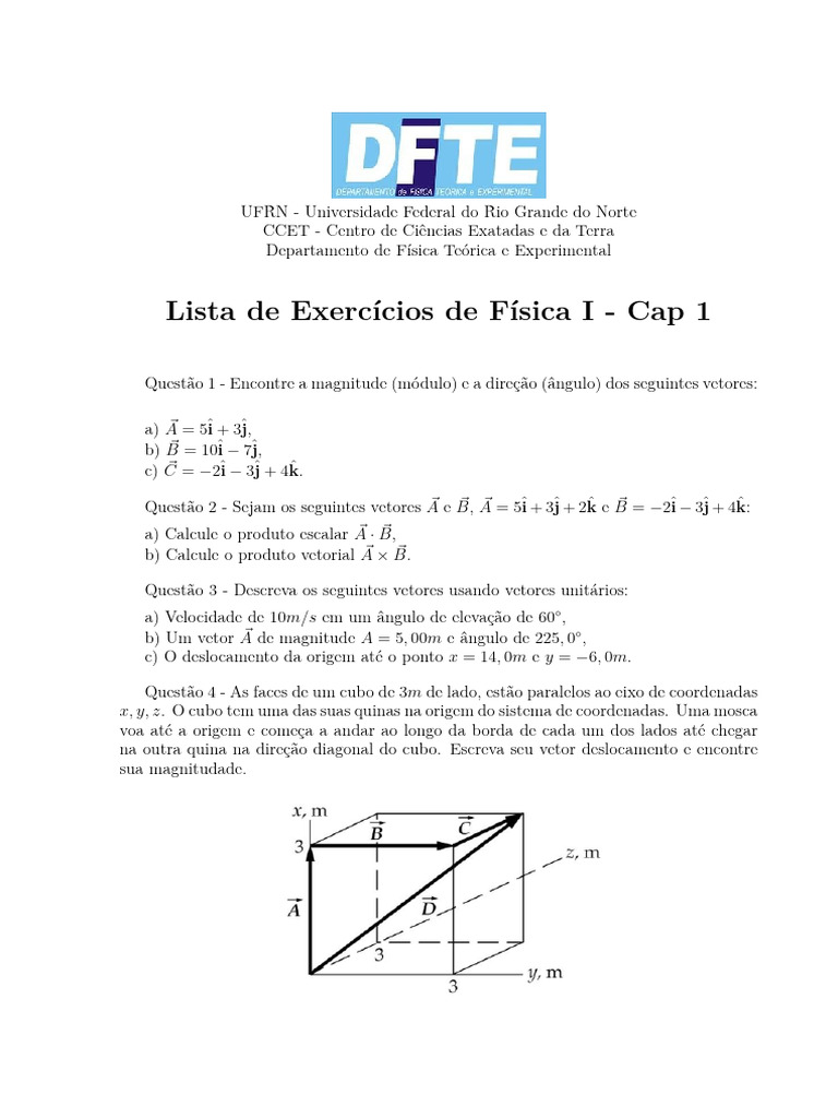 Exercícios de Vetores em Física I | PDF | Vetor euclidiano | Geometria