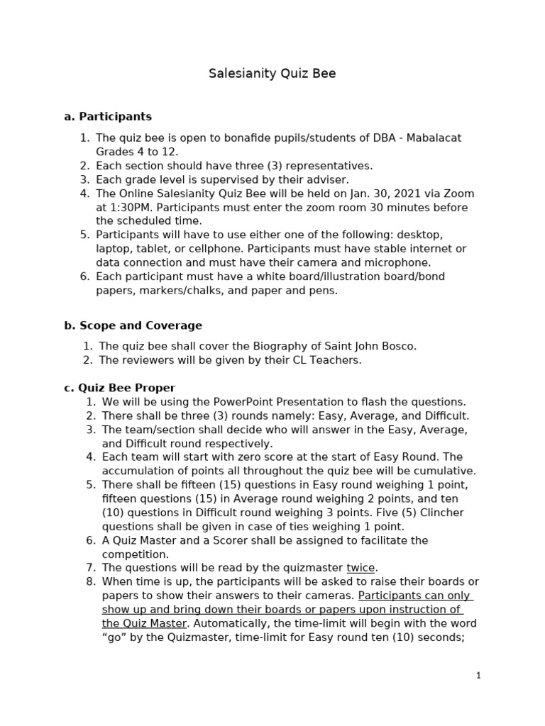 Online Salesianity Quiz Bee Guidelines | PDF