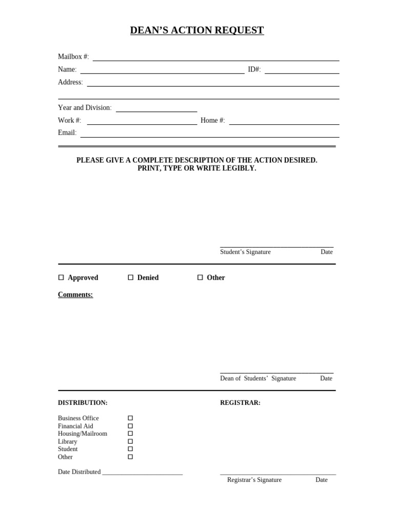 Dean's Action Request Form Template | PDF