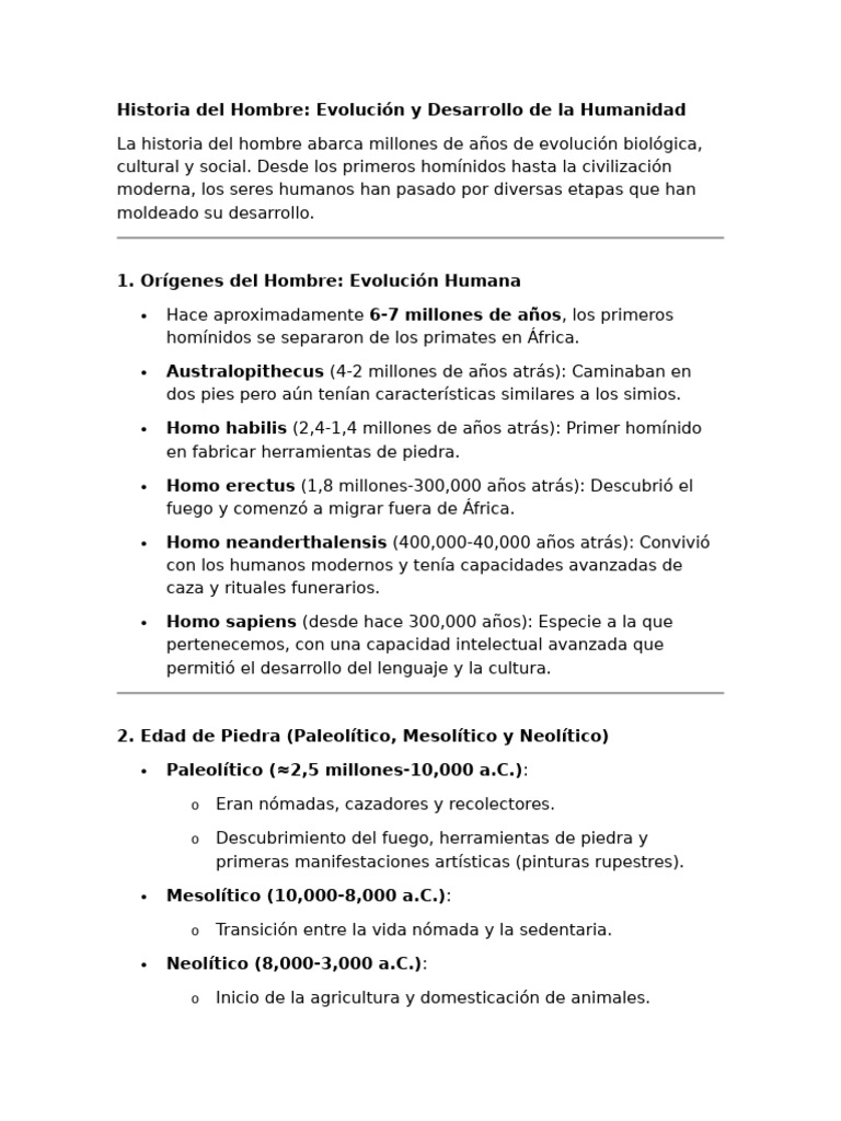 Evolución y Desarrollo de la Humanidad | PDF | Homo | Evolución humana