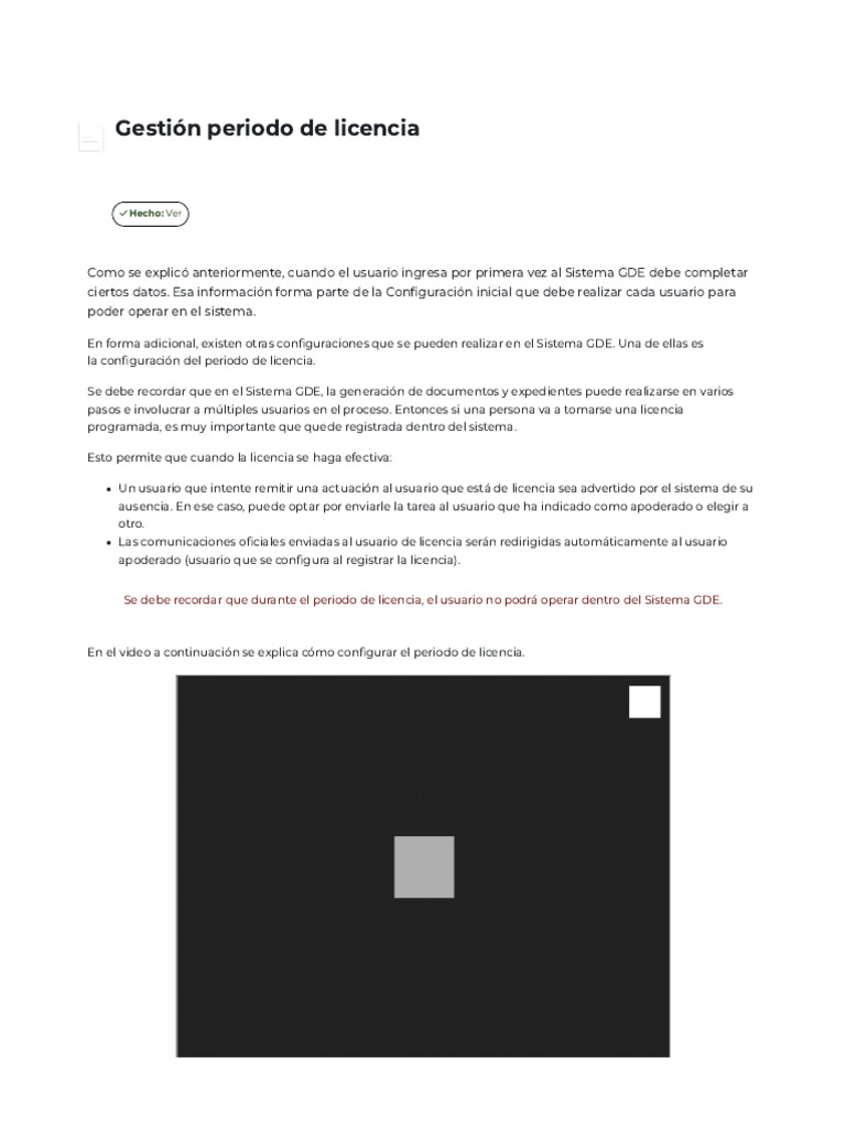 GDE (2.0) Escritorio Único (EU) - Nivel I - Gestión Periodo de Licencia ...