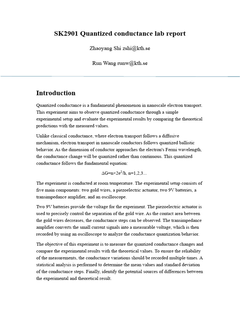 1 - QClab Report - Zhaoyang Shi Run Wang | PDF | Experiment | Electron