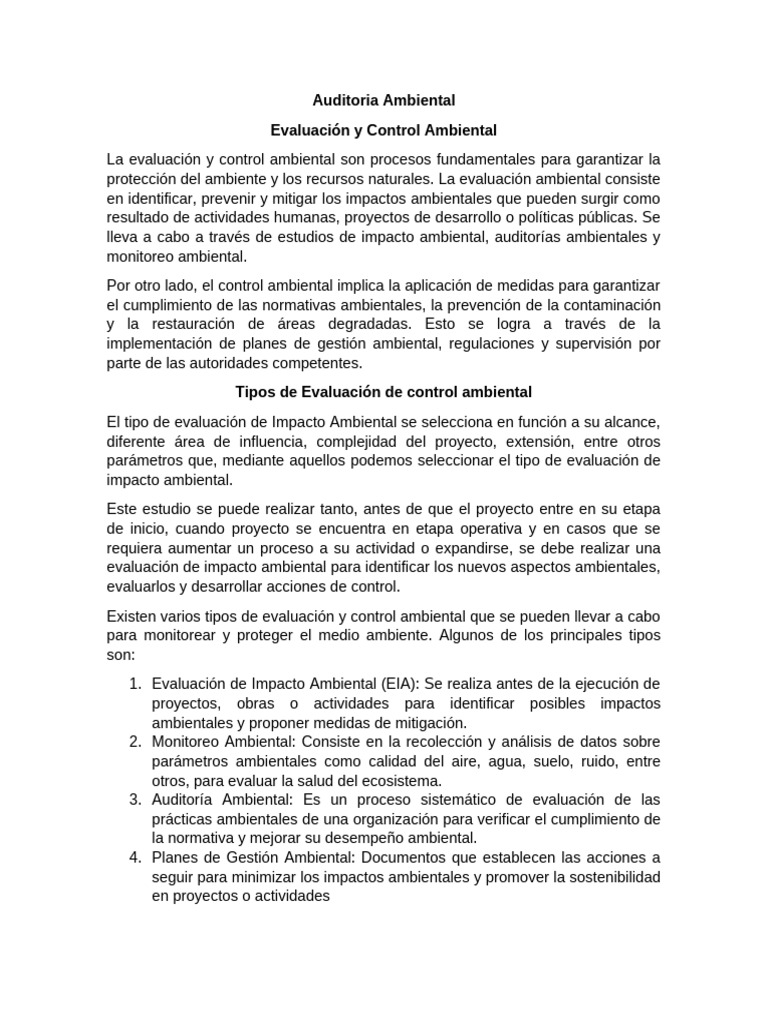 Tipos y Métodos de Evaluación Ambiental | PDF | Evaluación de impacto ...
