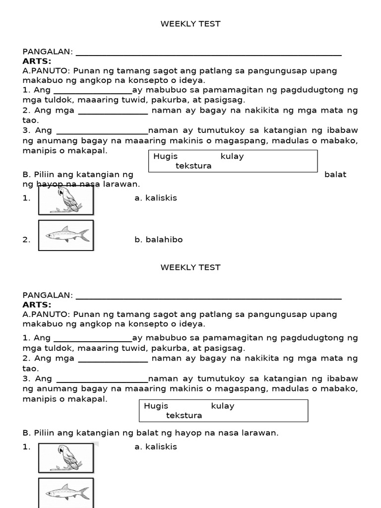 WEEKLY TESTartshealthq2w2 | PDF
