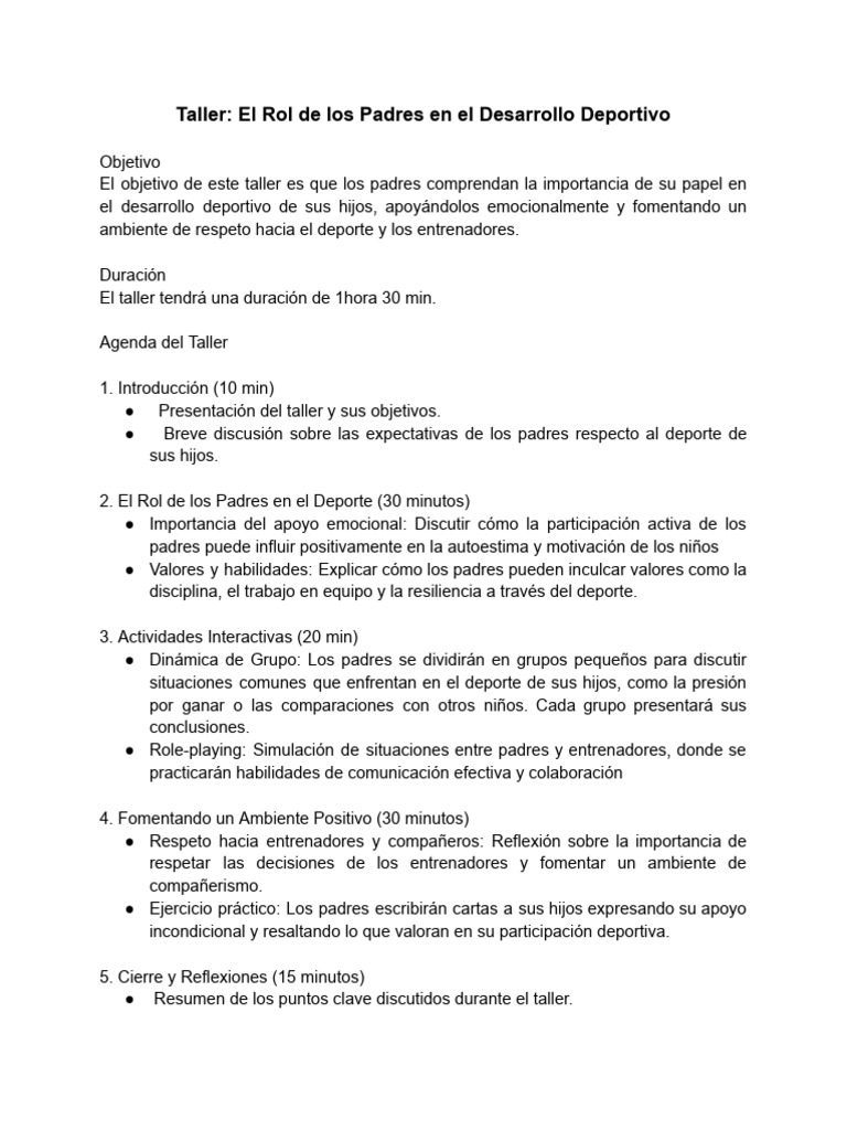 Rol de Padres en el Deporte Infantil | PDF | Deportes | Autoestima