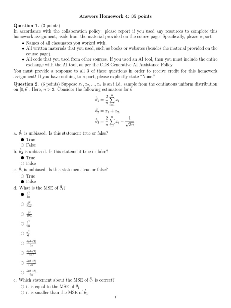 Homework 4: Estimators and MLE Analysis | PDF | Probability Theory ...