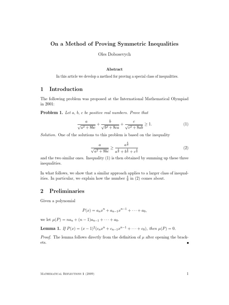 Proving Symmetric Inequalities Method | PDF | Inequality (Mathematics ...