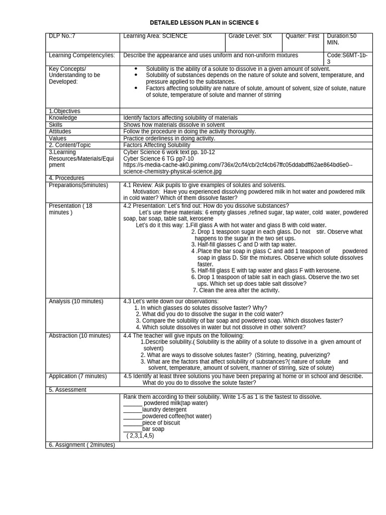 Mixtures: Lesson Plan for Grade 6 Science | PDF | Colloid | Mixture