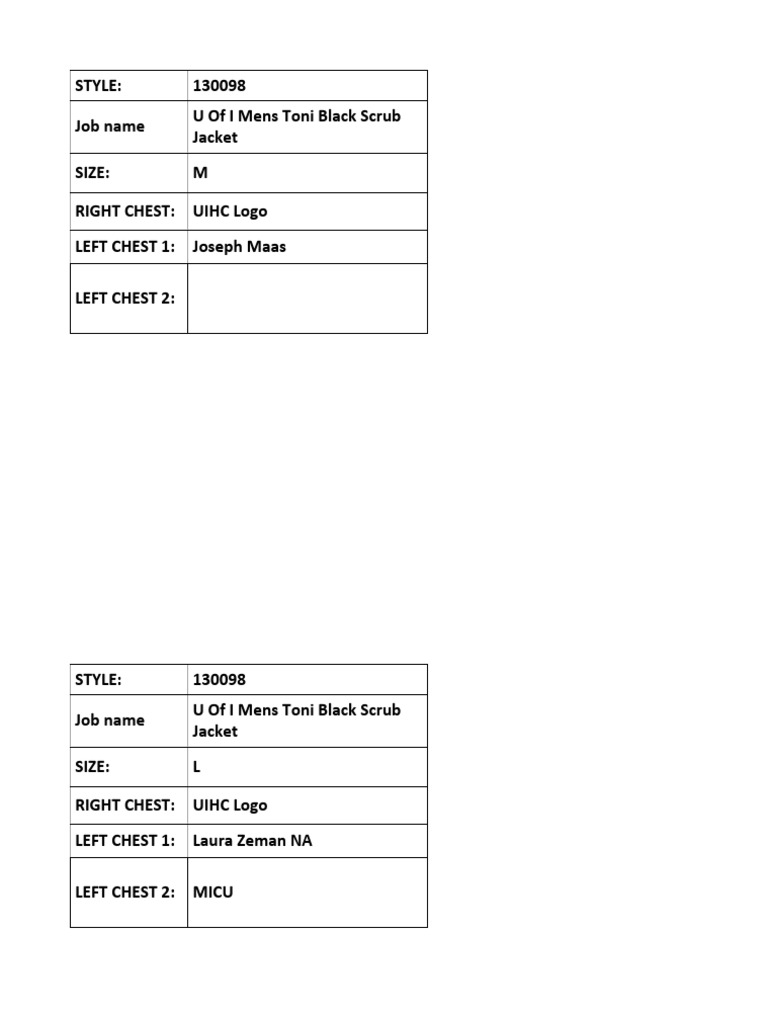 UIHC Scrub Jacket Styles and Sizes | PDF | Medicine | Health Care