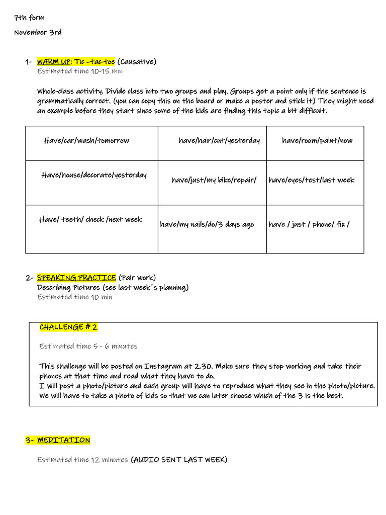 7th Grade Lesson Plan: Causative Verbs | PDF