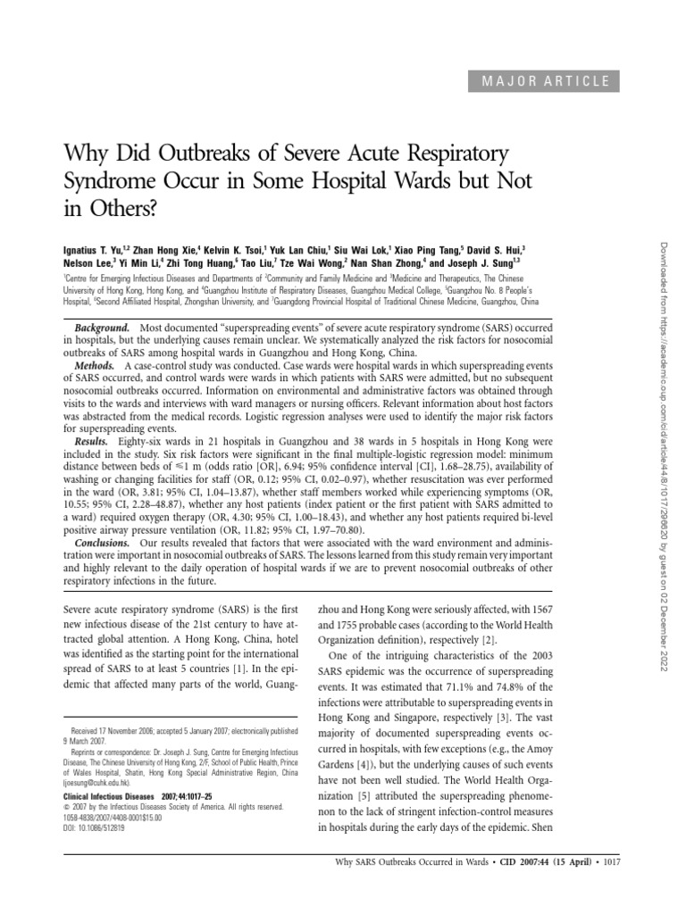 Outbreaks in Severe Acute Respiratory Syndrom | PDF | Hospital Acquired ...