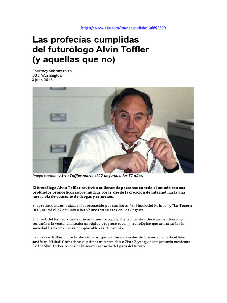 Profecías de Alvin Toffler: Aciertos y Errores | PDF | Clonación