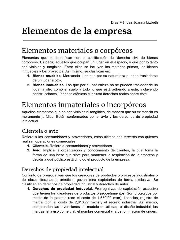 Elementos materiales e inmateriales de la empresa | PDF | Propiedad ...