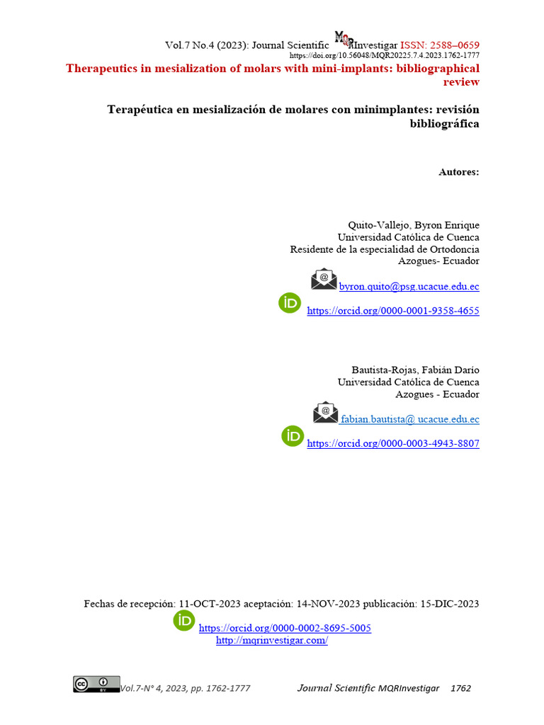 Mesialización de Molares con Minimplantes | PDF | Ortodoncia | Hueso