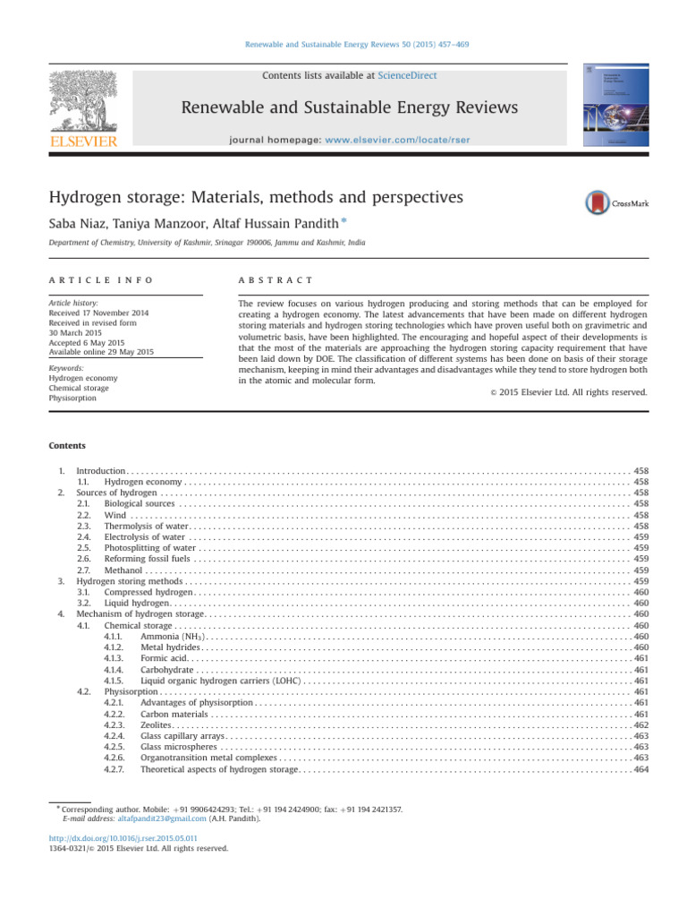 Advances in Hydrogen Storage Methods | PDF | Hydrogen | Carbon Nanotube