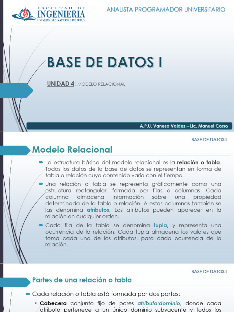 Estructura y Propiedades del Modelo Relacional | PDF | Base de datos ...