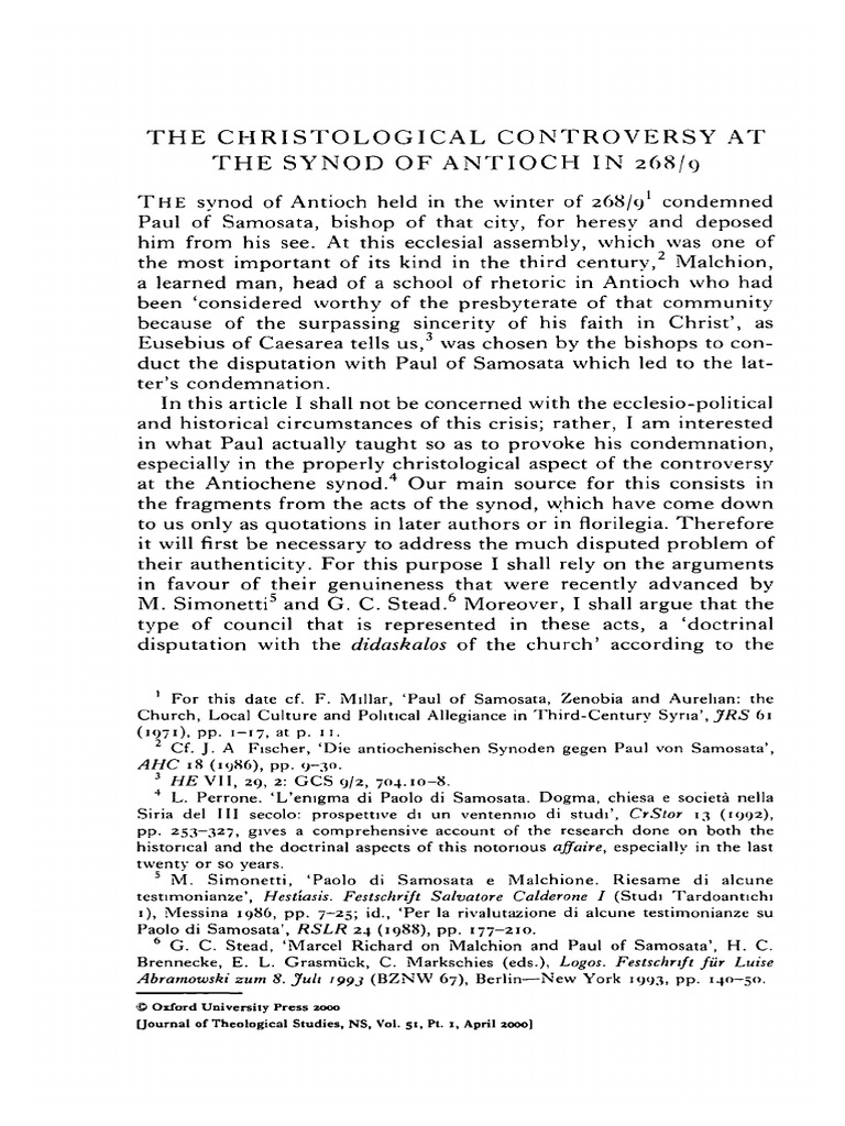 Christological Controversy at Antioch 268 | PDF | Origen | Church Fathers