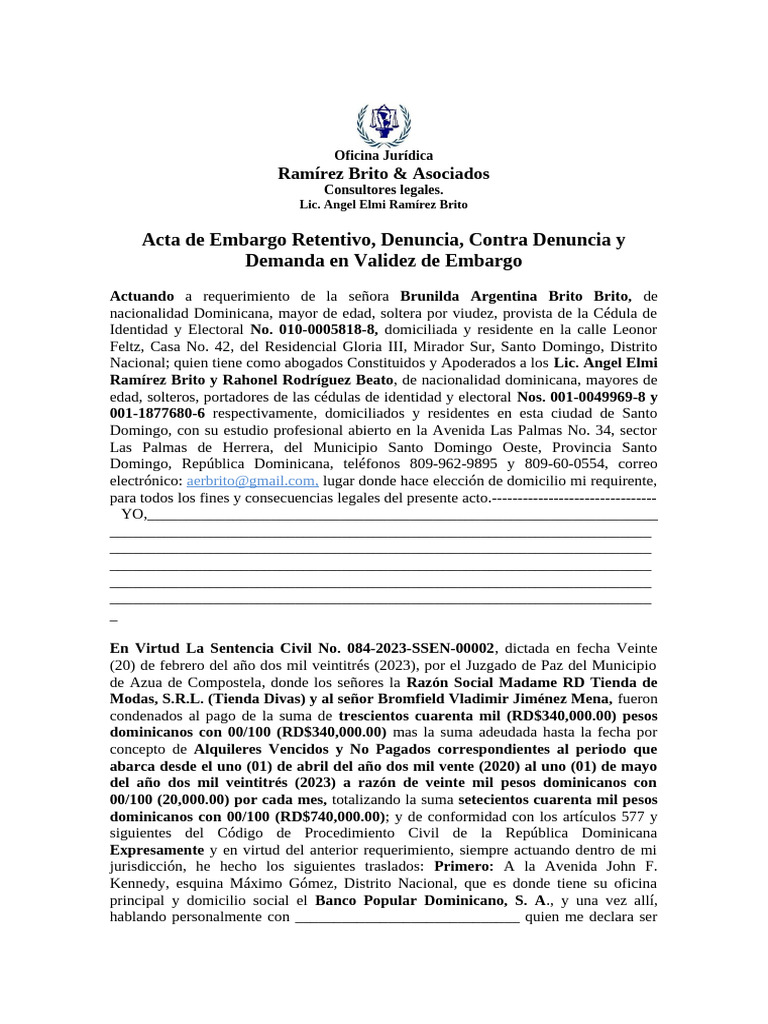 Acta de Embargo Retentivo en RD | PDF | República Dominicana | Pagos