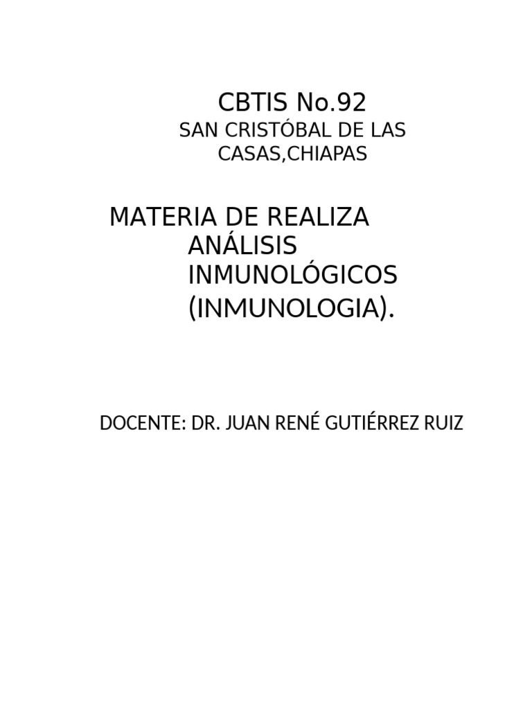 Análisis Inmunológicos en CBTIS 92 | PDF | Sistema inmune | Inmunología