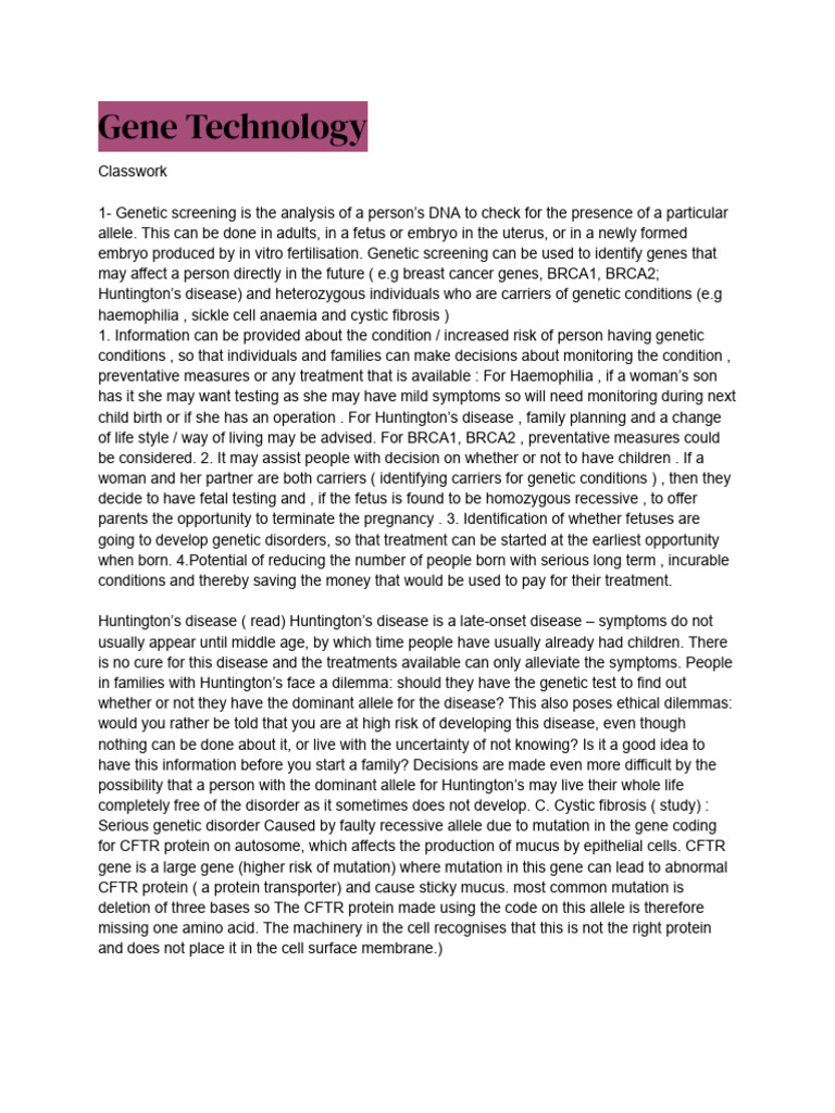 Genetic Screening and Disease Prevention | PDF | Genetic Disorder ...