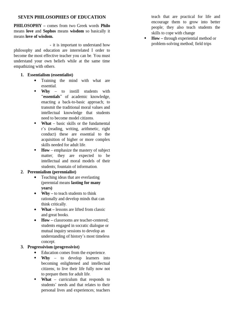 Seven Educational Philosophies Explained | PDF | Philosophy Of ...