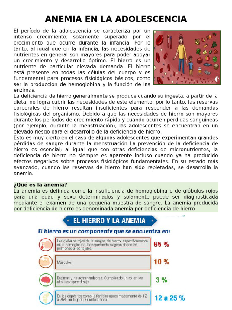 Lecturas de La Anemia en La Adolescencia | PDF | Anemia | Sangre