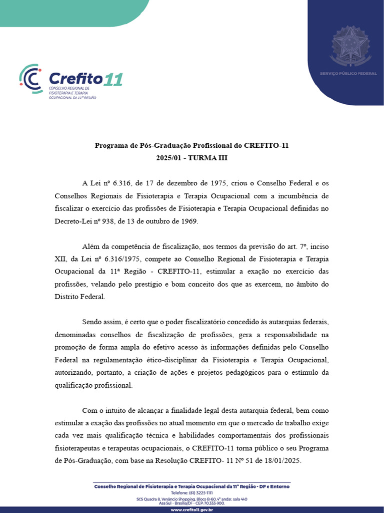 Edital Pós-Graduação CREFITO-11 2025/01 | PDF | Fisioterapia | Pós ...