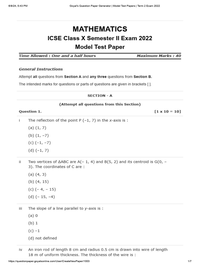 Class X Mathematics Model Test Paper | PDF | Circle | Euclid