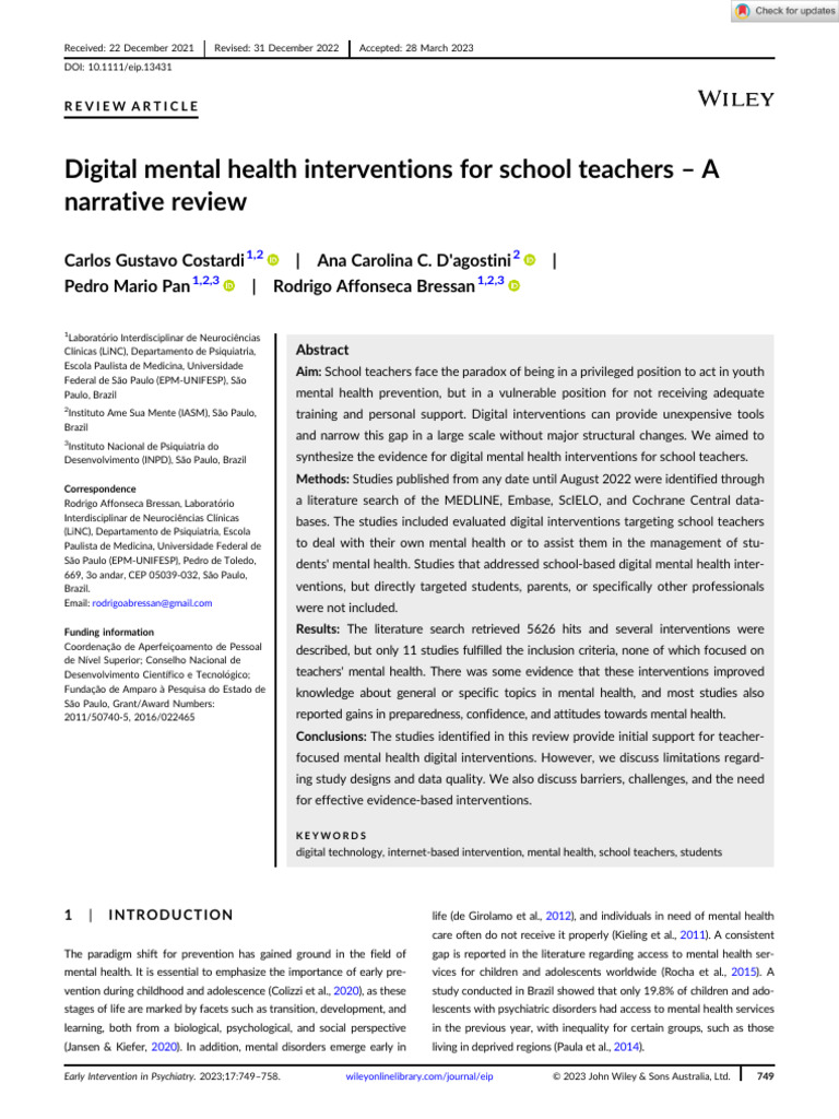 Digital Mental Health for Teachers Review | PDF | Mental Disorder ...