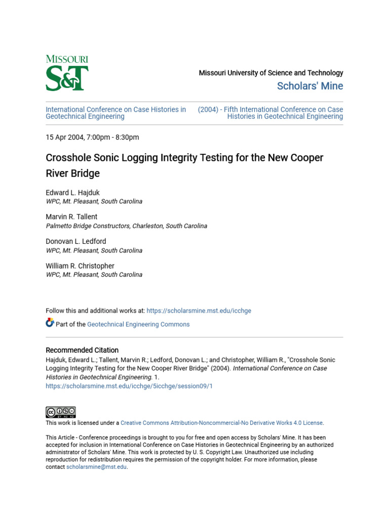 Crosshole Sonic Logging Integrity Testing For The New Cooper Rive | PDF ...