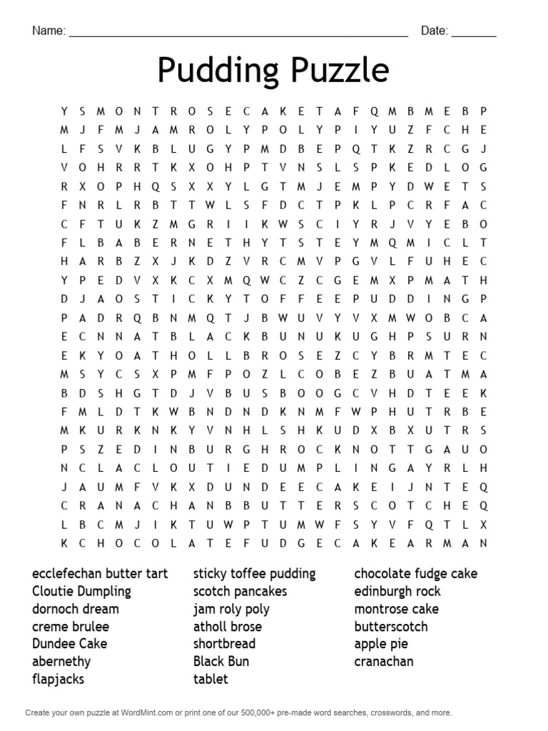 Pudding Puzzle and Dessert Clues | PDF | Crossword | Foods