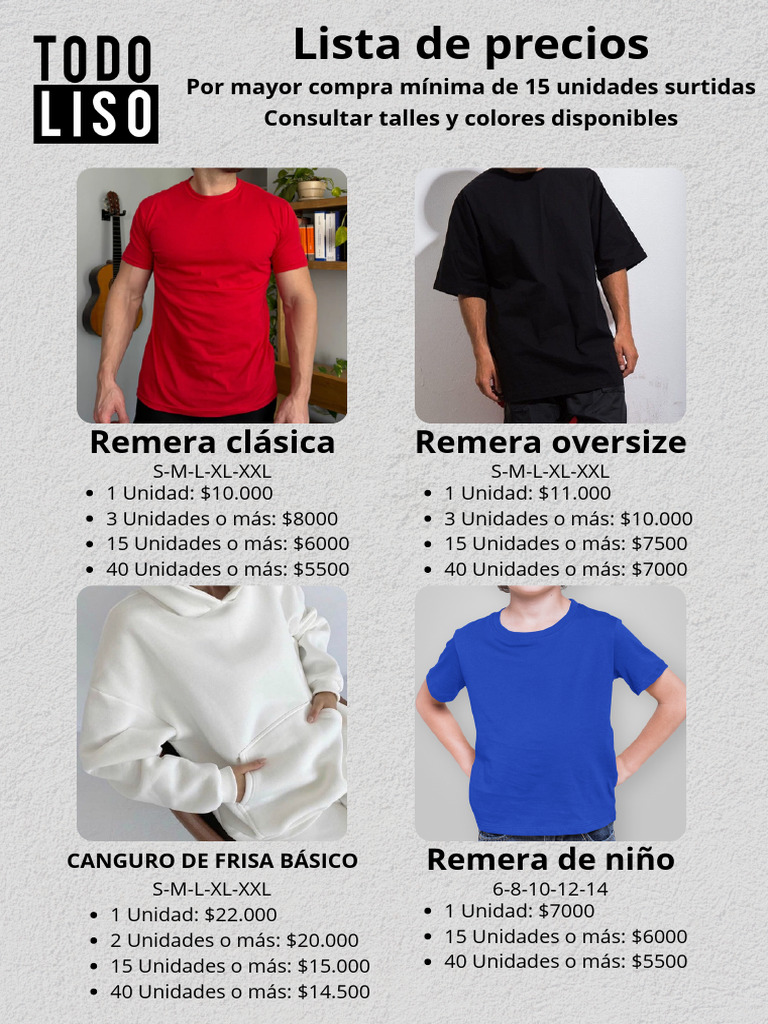 Lista de Precios por Mayor en Ropa | PDF